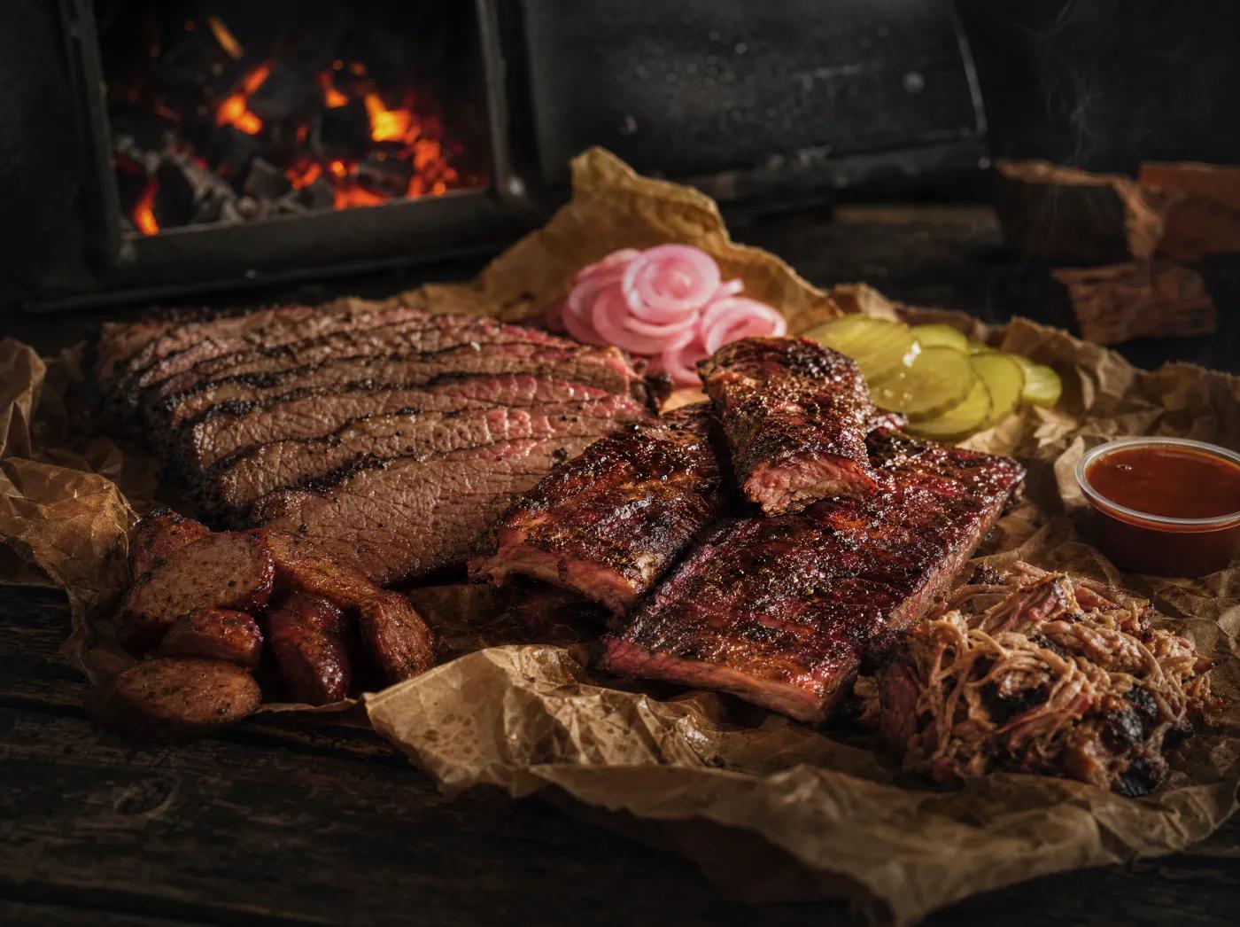 Glowing post oak coals in the firebox