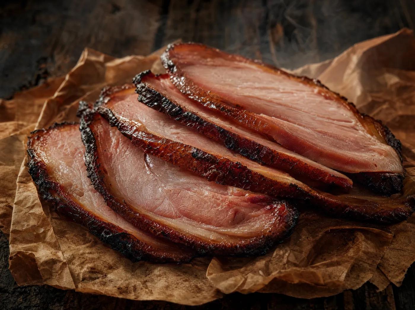 Thick-carved smoked pit ham slices